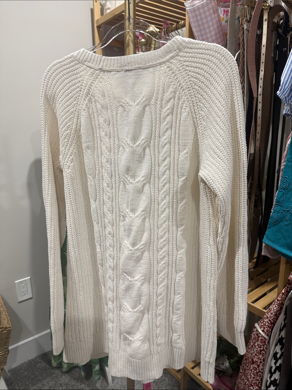 J. Jill Fisherman’s Cream Cable Knit Crewneck Sweater large tall - Picture 3 of 6